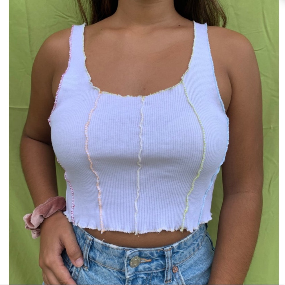 Omighty Inspired Rainbow Stitch Crop Tank Top